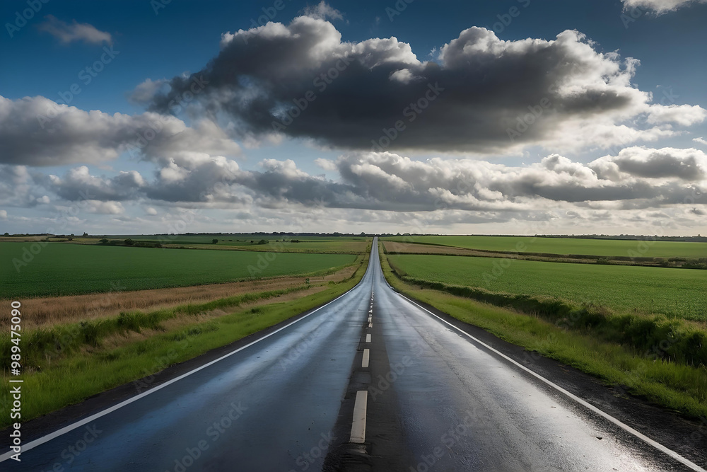 Scenic Road Under Blue Sky. Wallpaper for Travel and Nature Lovers. Adventure, Journey. Scenic Road Under Blue Sky. Wallpaper for Travel and Nature Lovers. Adventure, Journey.