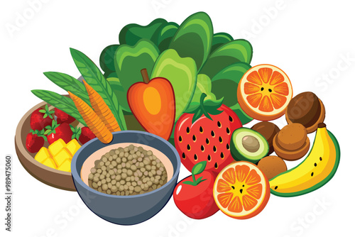 vegetables and fruits, Healthy food clean eating selection fruit and vegetable Ecofriendly packaging reusable bag Plastic free Zero waste lifestyle on white background