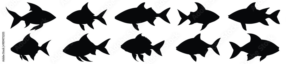 Obraz premium Fish silhouettes set, fishing pack of vector silhouette design, isolated background.