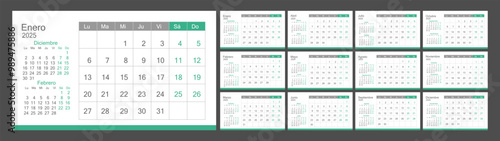 Monthly calendar 2025 in Spanish. The week starts on Monday