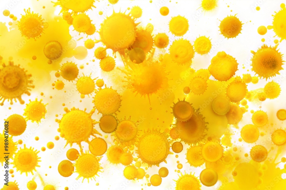 Dynamic yellow splashes on white abstract background