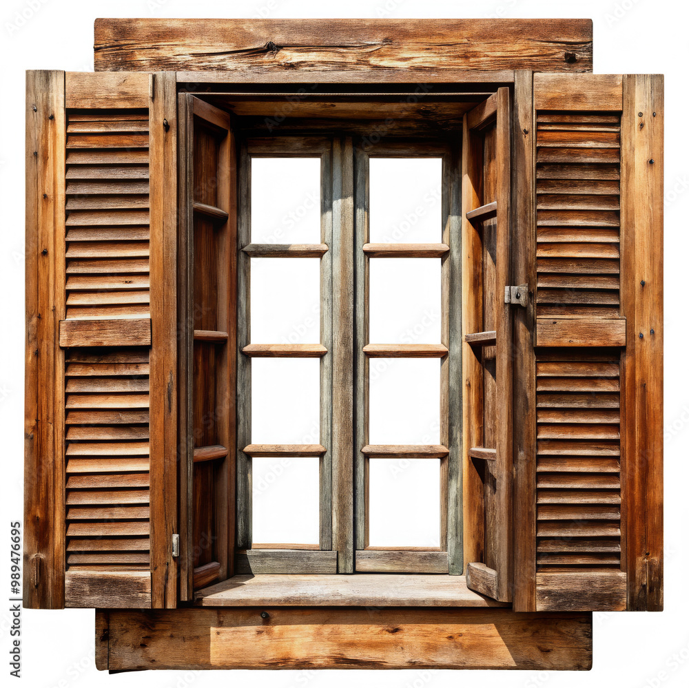 Old Wooden Window Frame with Outdoor View for Rustic Display Old Wooden Window Frame with Outdoor View for Rustic Display