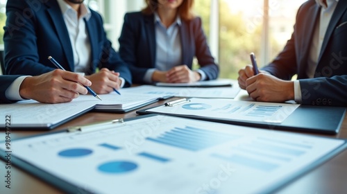 Wallpaper Mural A corporate compliance meeting with professionals reviewing documents, emphasizing attention to detail and regulations Torontodigital.ca