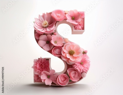 letter S made of pink flowers