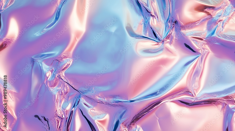 Obraz premium Colorful wrinkled metallic foil texture reflecting vibrant hues of blue and pink