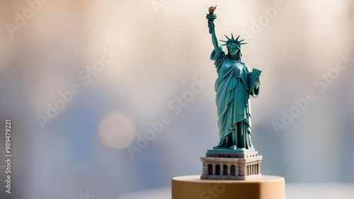 miniature of liberty statue with blur background photo