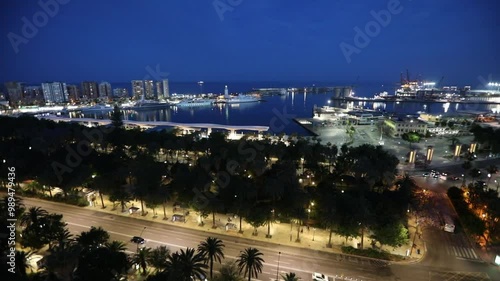 Malaga Port at night in May, Andalusia in southern Spain