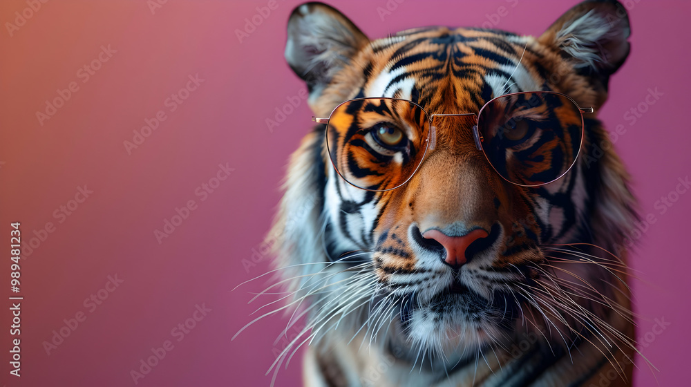 Fototapeta premium Tiger Wearing Glasses Realistic Image