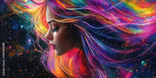 Vivid Portrait of a Person with Colorful Hair