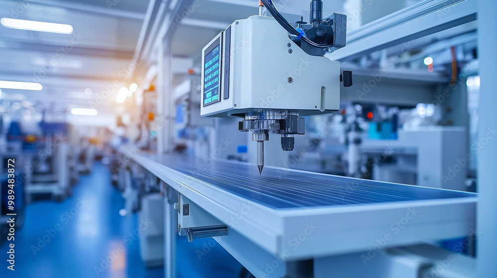 solar panels manufacturing factory using digital smart devices to increase production green energy concept solar panels manufacturing factory using digital smart devices to increase production green energy concept