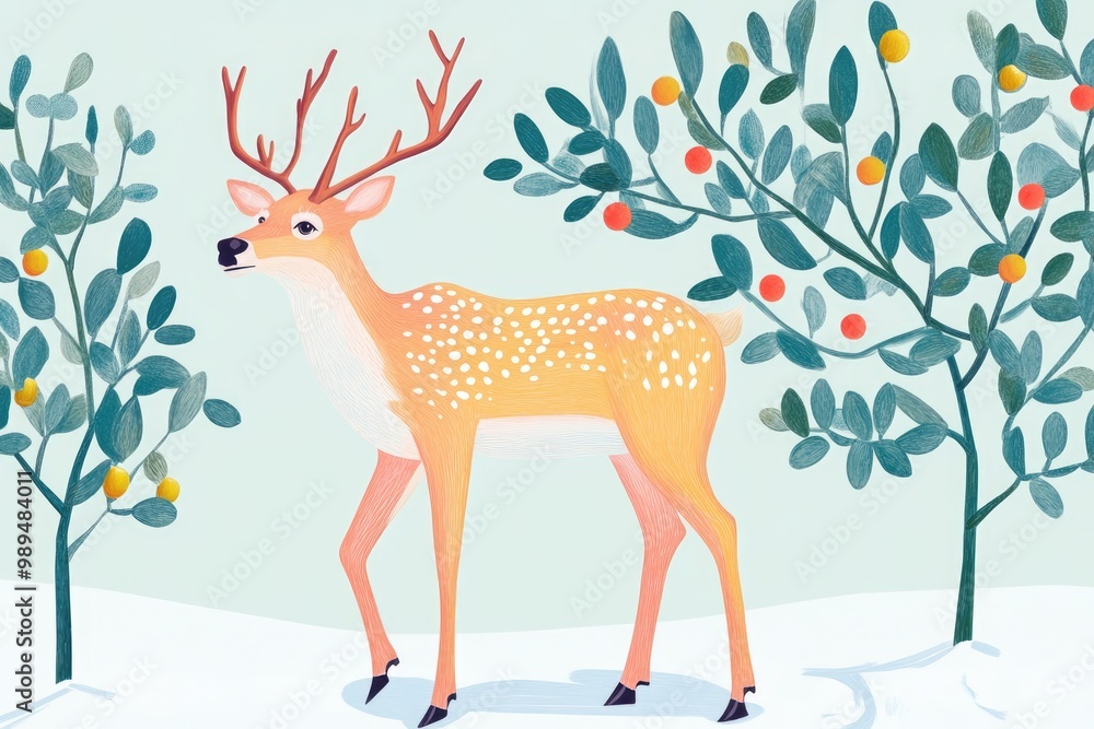 Illustration of a Reindeer in a Winter Landscape Illustration of a Reindeer in a Winter Landscape