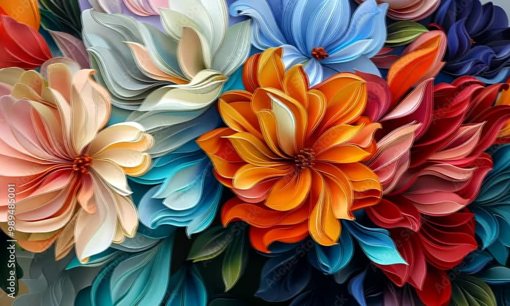 A colorful bouquet of flowers with a variety of colors including blue, red 4K Video A colorful bouquet of flowers with a variety of colors including blue, red 4K Video