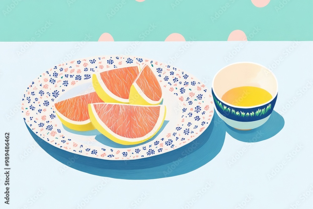 Outline of sliced ginger on a decorative plate Outline of sliced ginger on a decorative plate