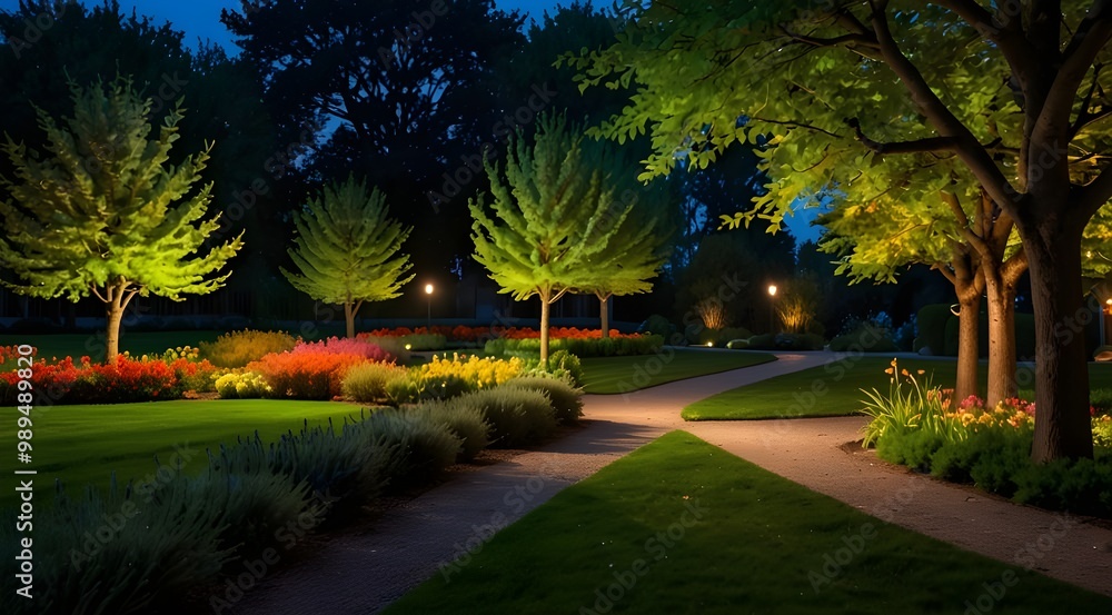 Obraz premium an image of a colorful garden with colorful trees 