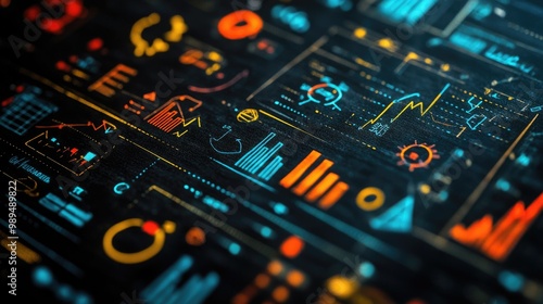 Colorful Data Visualization with Graphs and Charts on Digital Interface