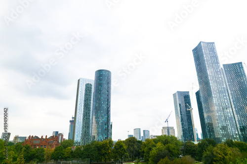 Obraz na plátně Commercial area, highrise tower office building in Deansgate Manchester, overcas