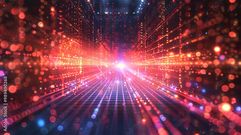 Bright Digital Grid with Glowing Red Lights Bright Digital Grid with Glowing Red Lights