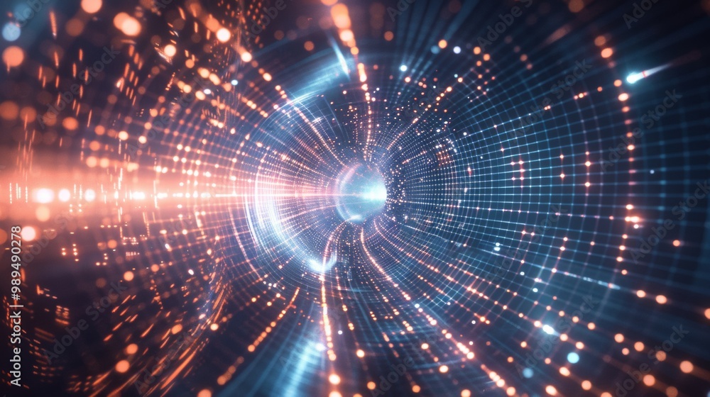 Futuristic Data Tunnel with Glowing Lights