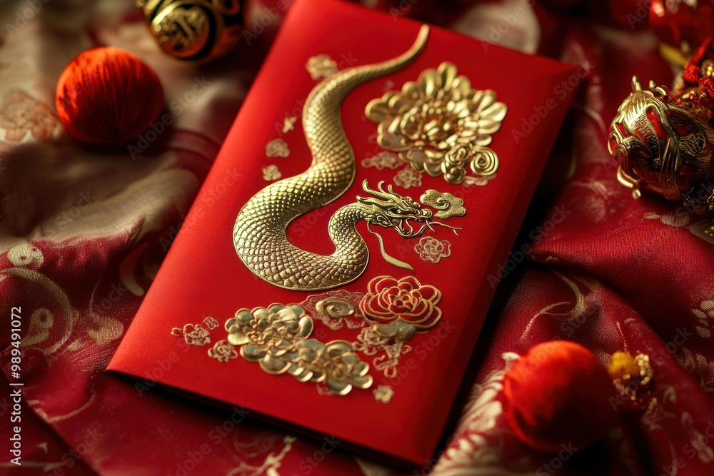Elegant Red Envelope with Dragon Motif Elegant Red Envelope with Dragon Motif