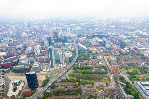 Konstfotografi Commercial area, highrise tower office building in Deansgate Manchester, overcas