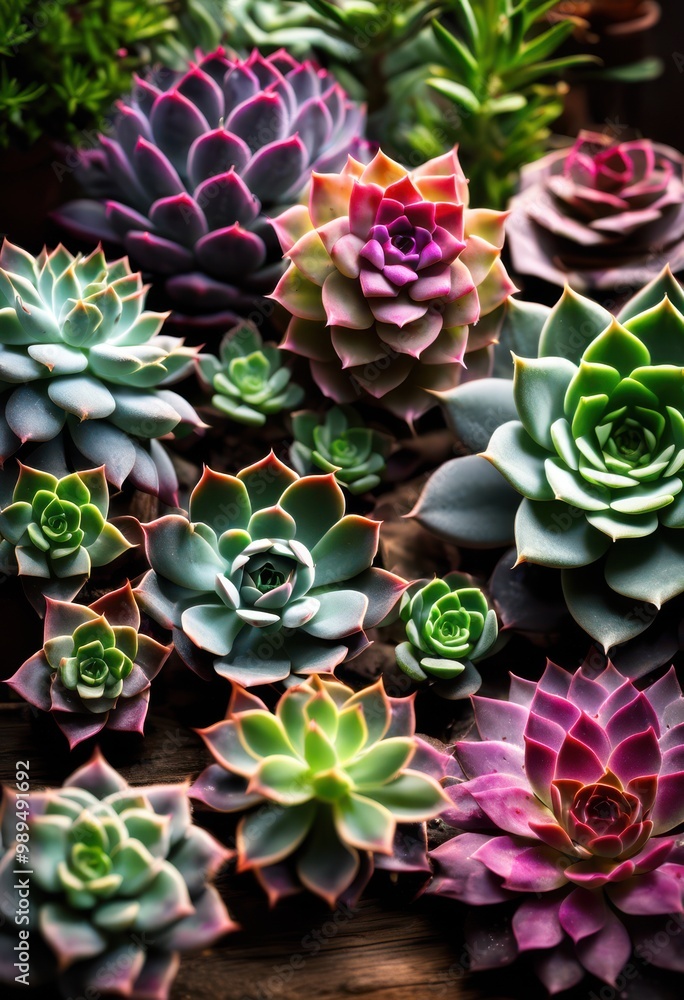 stunning close capture vibrant diverse textures assorted succulent plants showcasing color palette, foliage, green, detail, nature, beauty, arrangement stunning close capture vibrant diverse textures assorted succulent plants showcasing color palette, foliage, green, detail, nature, beauty, arrangement