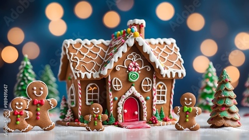 cute house of gingerbread with blur background