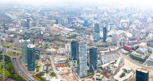 Картината върху платно Commercial area, highrise tower office building in Deansgate Manchester, overcas
