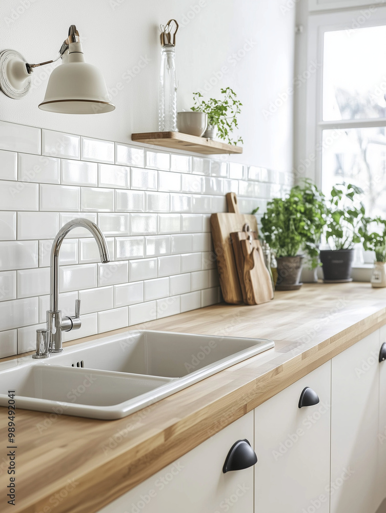Bright white galley kitchen with large windows and sleek design Bright white galley kitchen with large windows and sleek design
