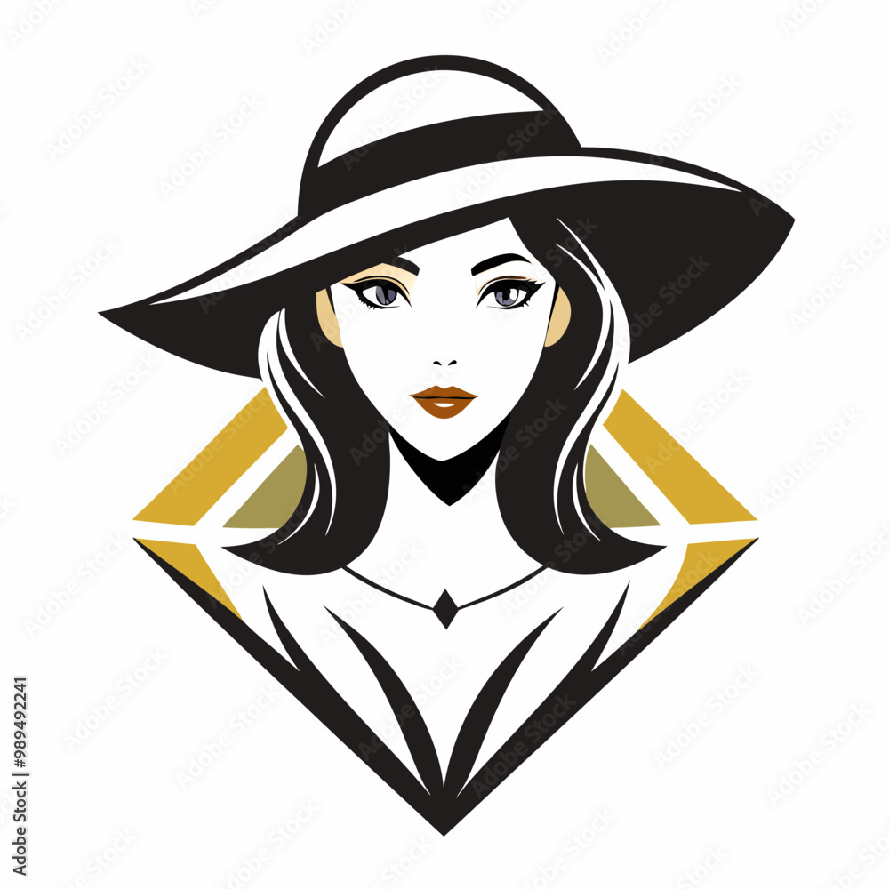 Elegant Woman in Hat Luxurious Diamond Branding Template with Logo Design Elegant Woman in Hat Luxurious Diamond Branding Template with Logo Design