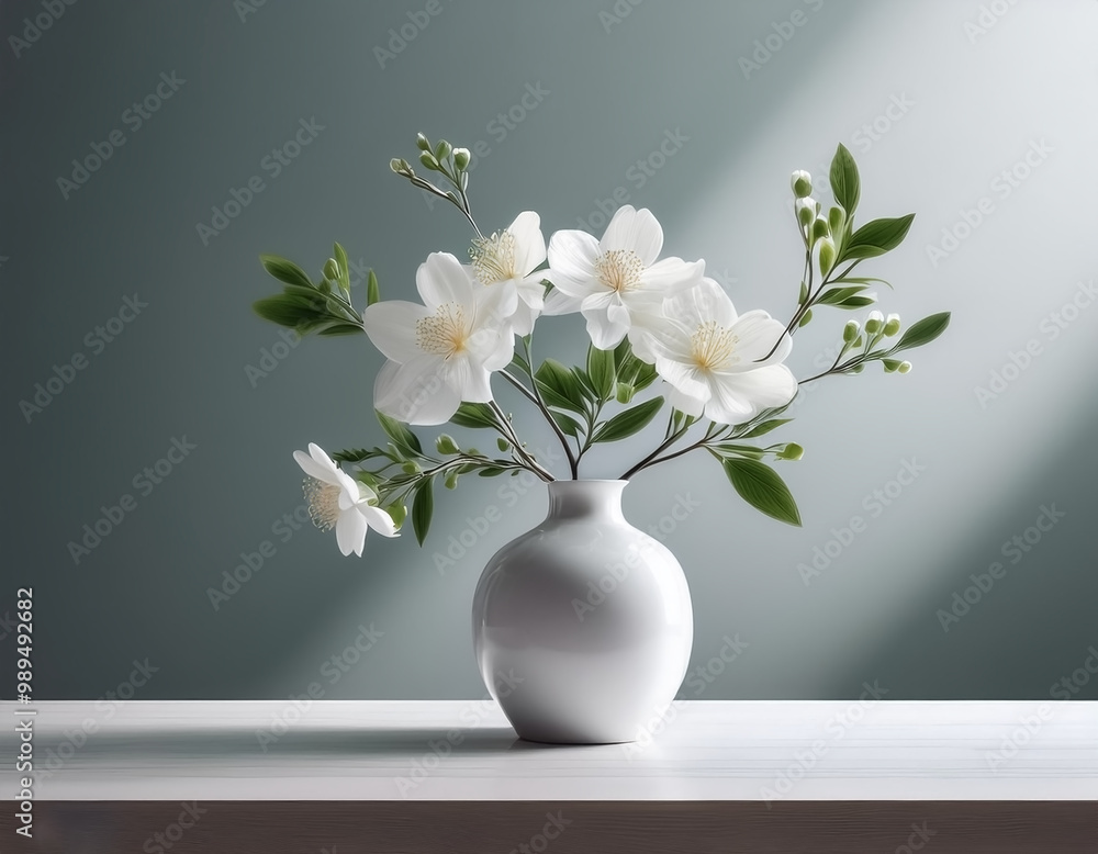 Fresh flowers in a simple vase on a table with a minimalist background Fresh flowers in a simple vase on a table with a minimalist background