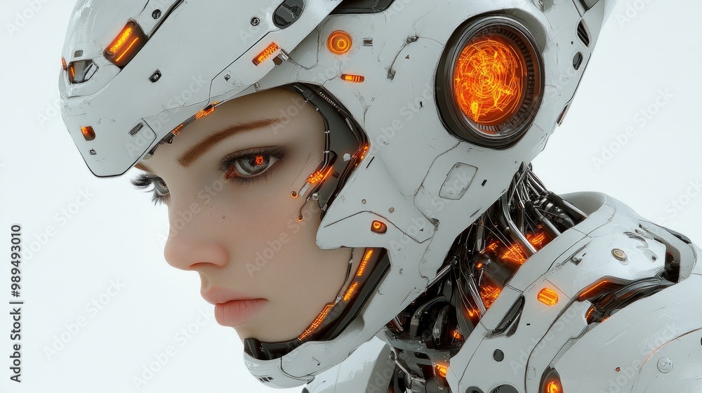Futuristic robot head or detailed humanoid cyber face. Futuristic robot head or detailed humanoid cyber face.