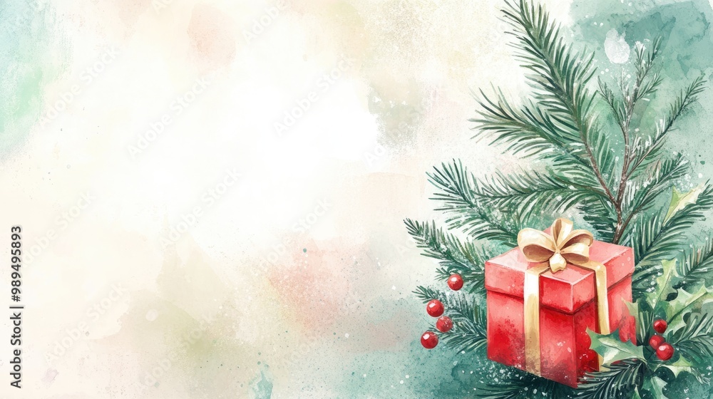 Festive backdrop featuring a pine tree and a present Festive backdrop featuring a pine tree and a present
