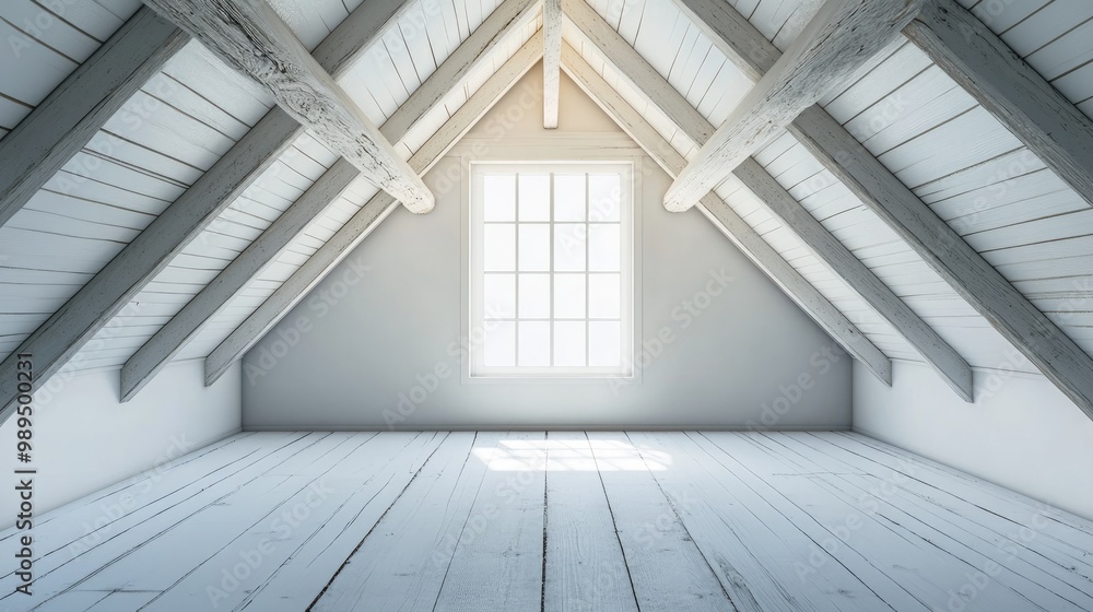 Obraz premium Creative interior design background template featuring a blank attic space area for innovative home interiors