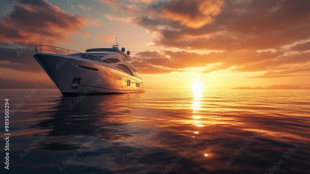Naklejka premium Elegant yacht cruising during sunset