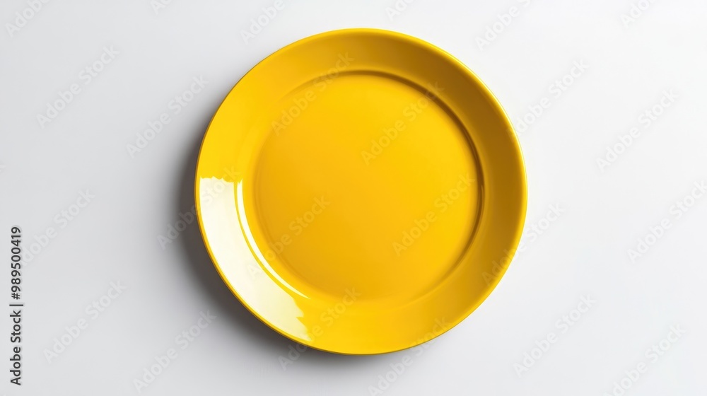 Bright yellow plate set against a clean white background ideal for culinary or kitchen themed designs Bright yellow plate set against a clean white background ideal for culinary or kitchen themed designs