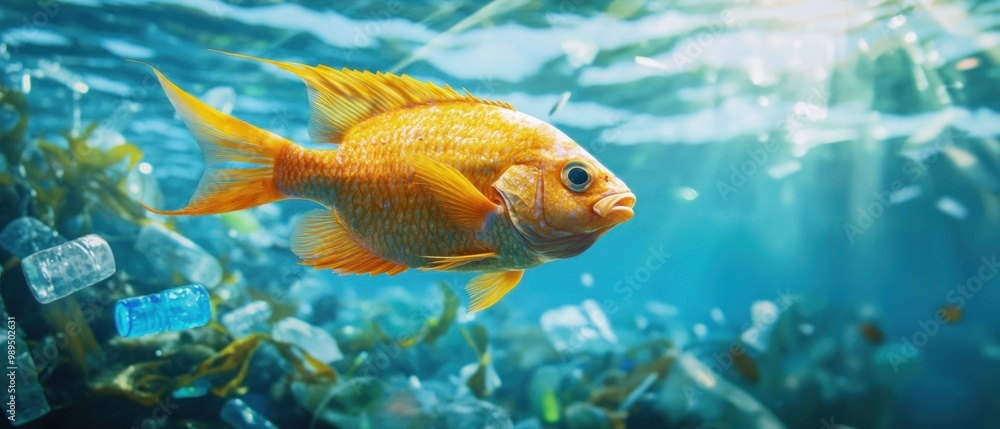 Naklejka premium Plastic Pollution Threatens Marine Life