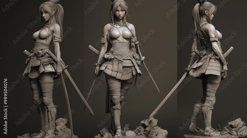 Fototapeta premium Female Samurai Warrior 3D Model