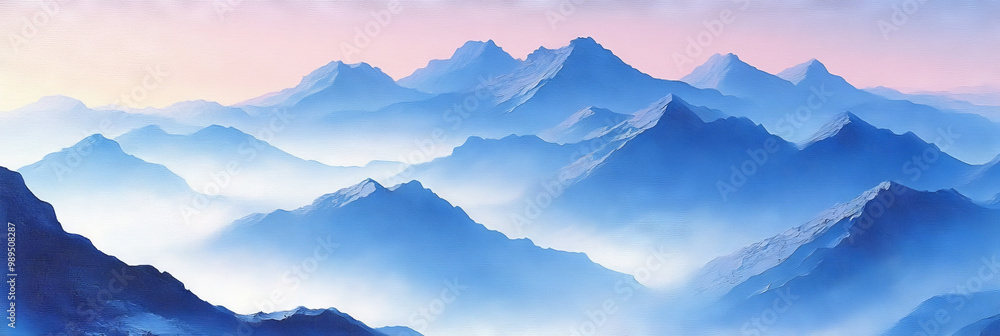 Misty mountains at sunrise, a breathtaking view. Misty mountains at sunrise, a breathtaking view.