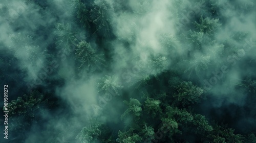 Foggy forest landscape pattern background top view generated by ai