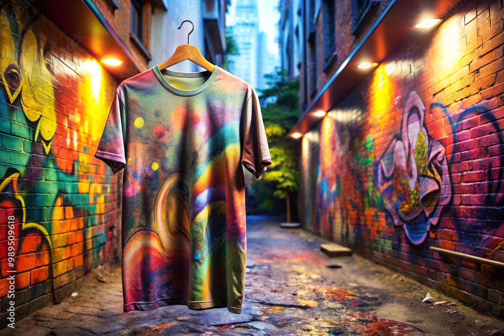 3D Mockup Displaying a Hanging T-shirt Against a Realistic Background. 3D Mockup Displaying a Hanging T-shirt Against a Realistic Background.