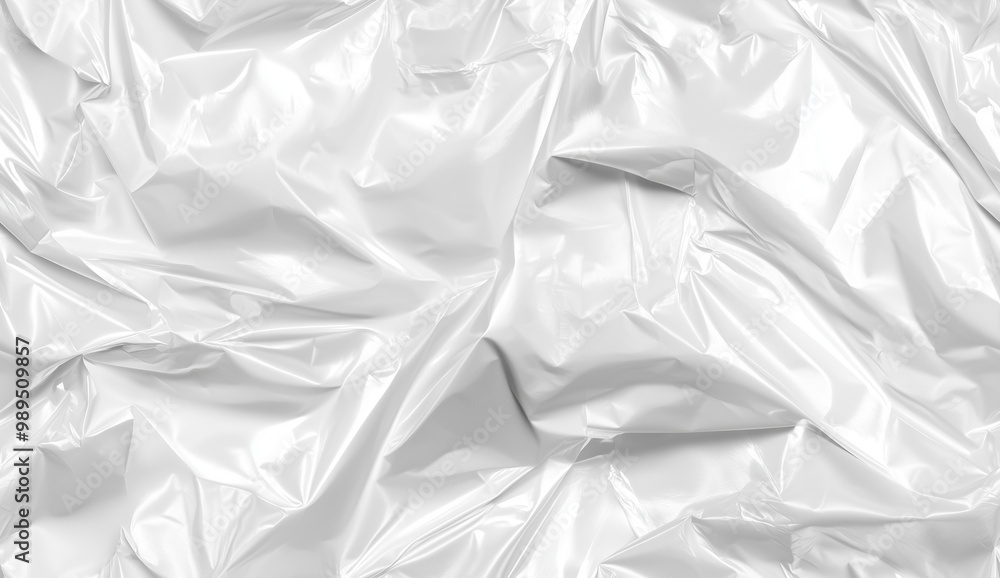 Close-Up Texture of Shiny White Plastic Wrap with Wavy Folds in Natural Light Close-Up Texture of Shiny White Plastic Wrap with Wavy Folds in Natural Light