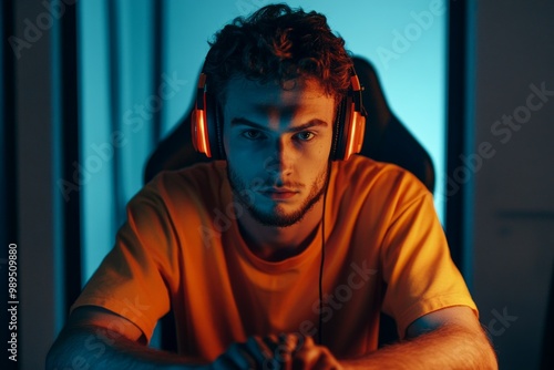 man streamer, gamer playing video game photo