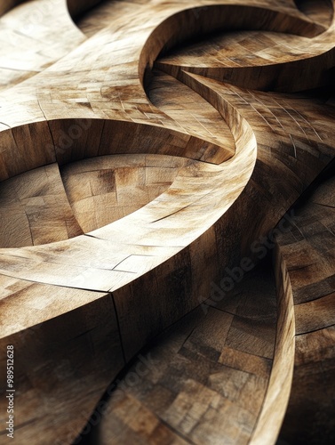 Fantasy 3D illustration depicting an abstract design on a wooden surface