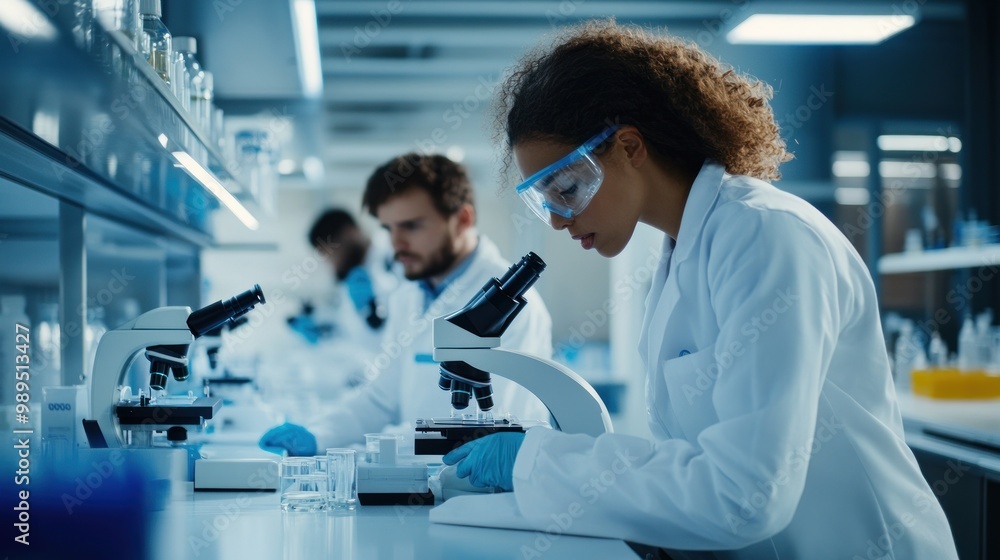 A group of scientists in a lab setting, focused on their work. A group of scientists in a lab setting, focused on their work.