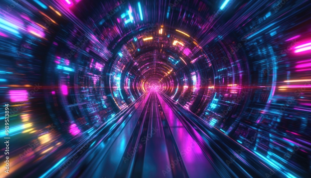 Vibrant animated tunnel in motion featuring glowing neon colors Perfect technology themed video content suitable for various multimedia projects Vibrant animated tunnel in motion featuring glowing neon colors Perfect technology themed video content suitable for various multimedia projects