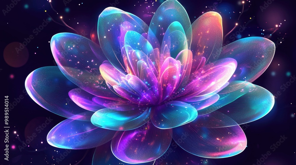 Glowing neon 2D cartoon style cosmic flower illustration Glowing neon 2D cartoon style cosmic flower illustration