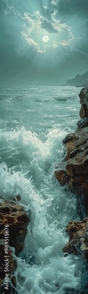 Obraz premium Large body of water that is next to a rocky shore, nature background