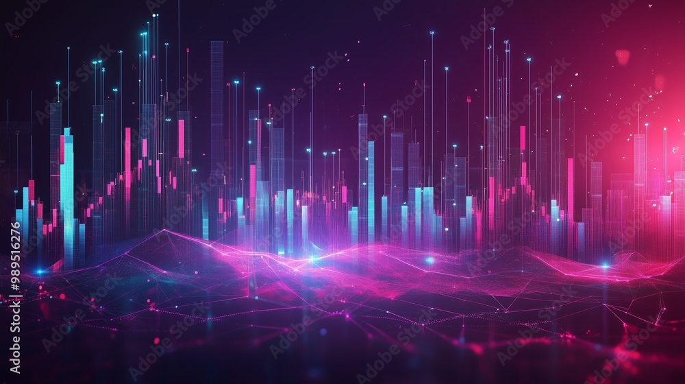 Vibrant digital landscape showcasing colorful data visualization with neon patterns and abstract geometric shapes Vibrant digital landscape showcasing colorful data visualization with neon patterns and abstract geometric shapes