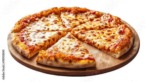 Freshly Baked Pizza with Cheese on Wooden Board