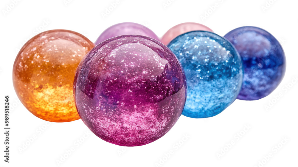 Set of Colorful Glass Marbles Lined Up on Transparent Background Set of Colorful Glass Marbles Lined Up on Transparent Background